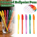 10-piece smooth ballpoint pen set featuring transparent triangular barrels in vibrant assorted colors