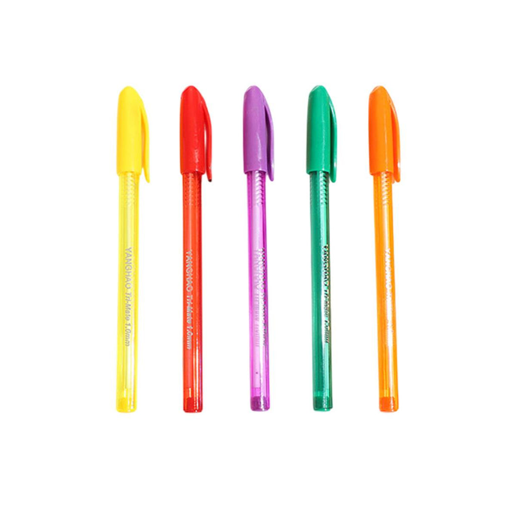 10-piece smooth ballpoint pen set featuring transparent triangular barrels in vibrant assorted colors — view 2
