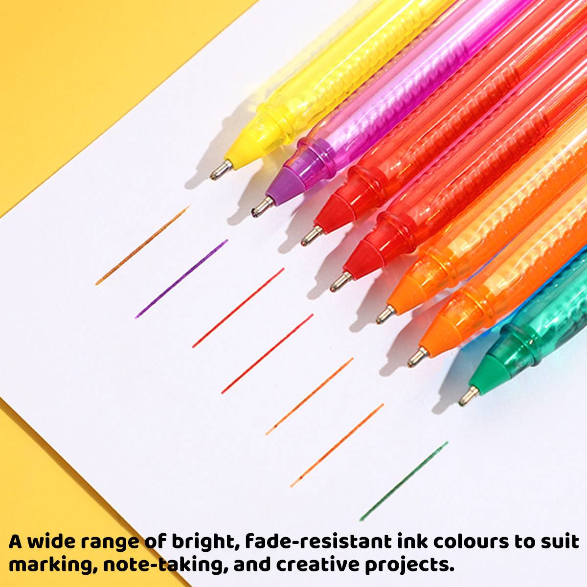 10-piece smooth ballpoint pen set featuring transparent triangular barrels in vibrant assorted colors — view 5