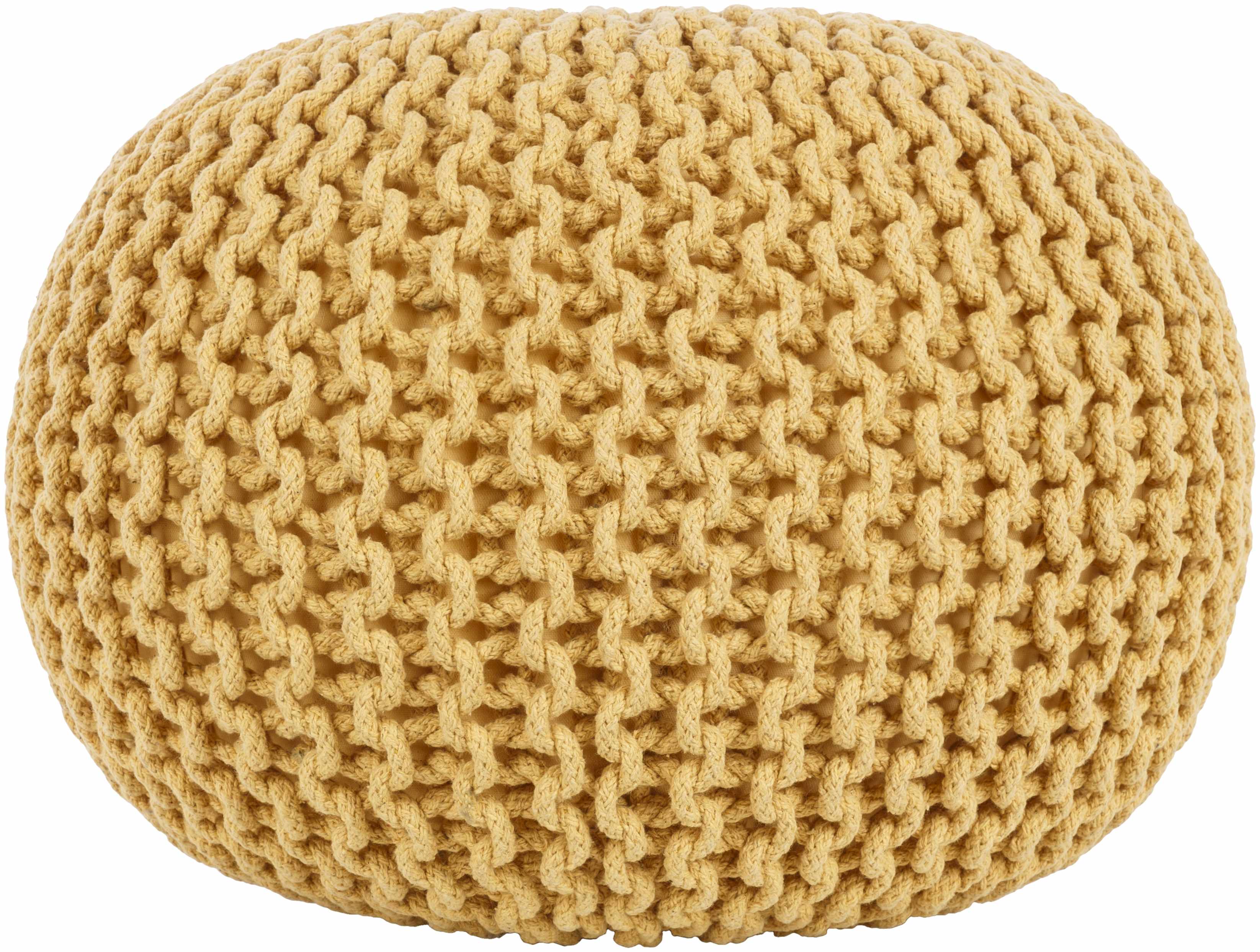 Yablanitsa orange knitted pouf, textured mustard contemporary floor cushion made of pure cotton — view 3