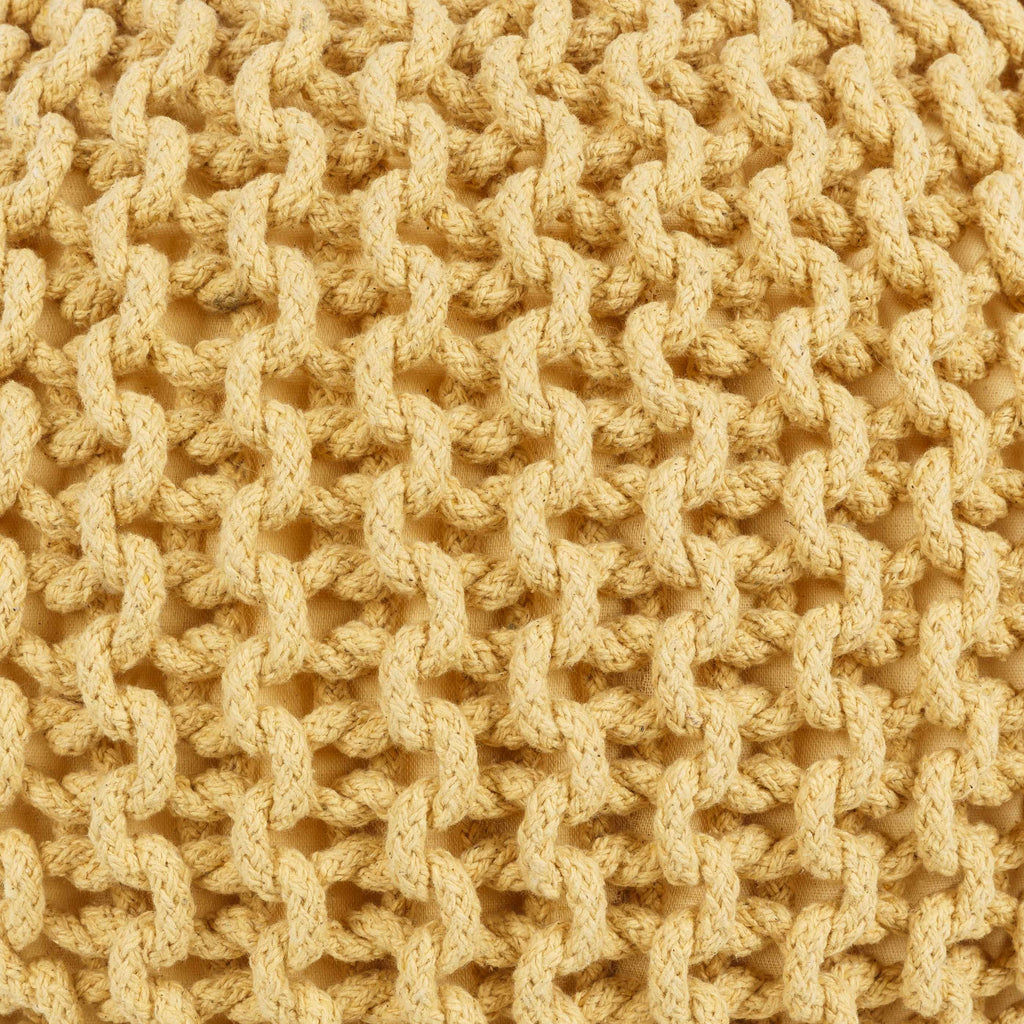 Yablanitsa orange knitted pouf, textured mustard contemporary floor cushion made of pure cotton — view 4