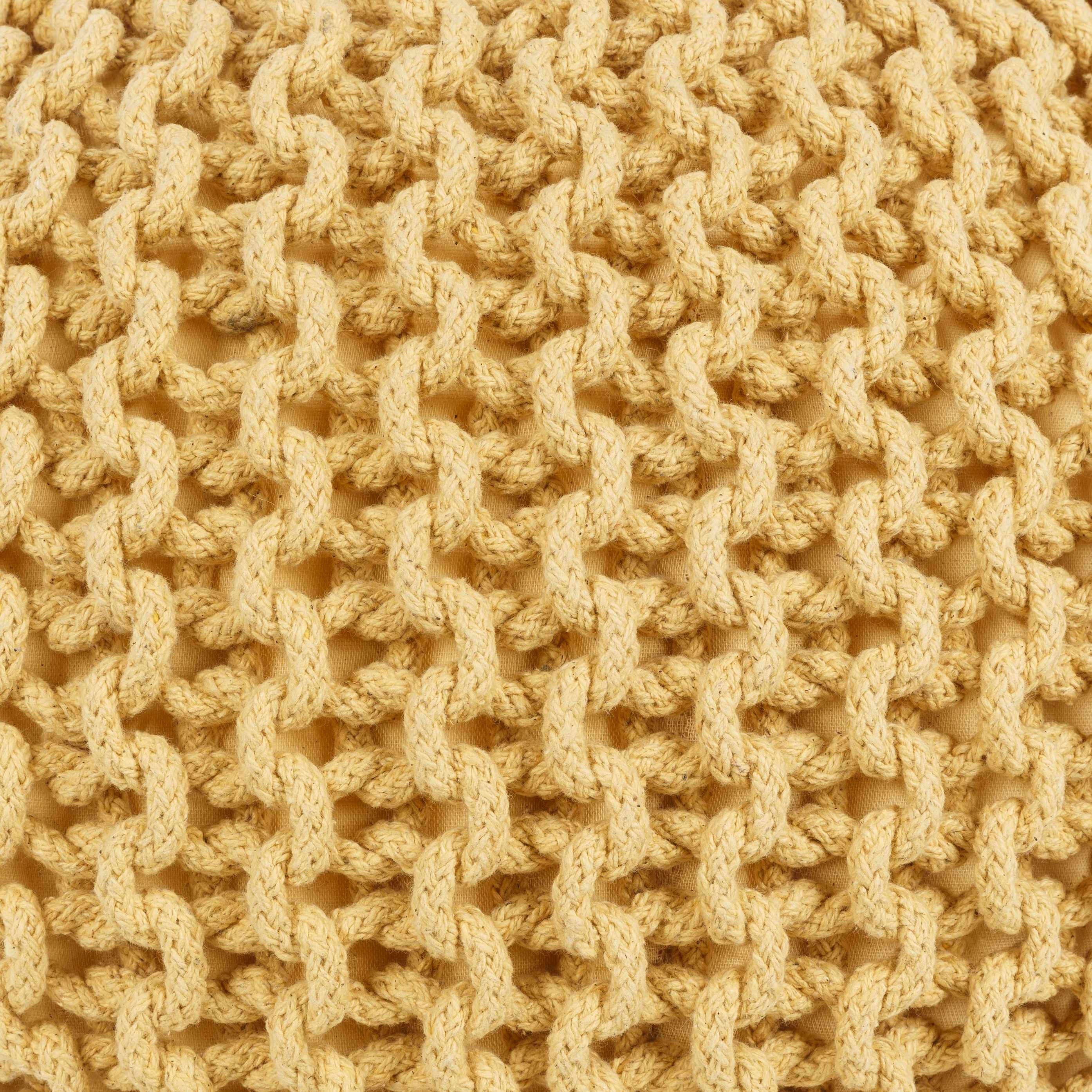 Yablanitsa orange knitted pouf, textured mustard contemporary floor cushion made of pure cotton — view 4
