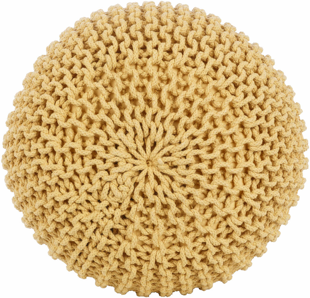Yablanitsa orange knitted pouf, textured mustard contemporary floor cushion made of pure cotton — view 2