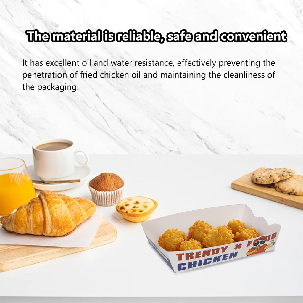 Disposable paper snack boxes holding fried food, oil-proof open-top food packaging container design. — view 5