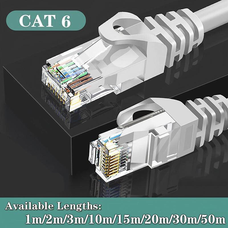 Fast CAT6 Ethernet network cable with RJ45 gold plated connectors in a coiled layout