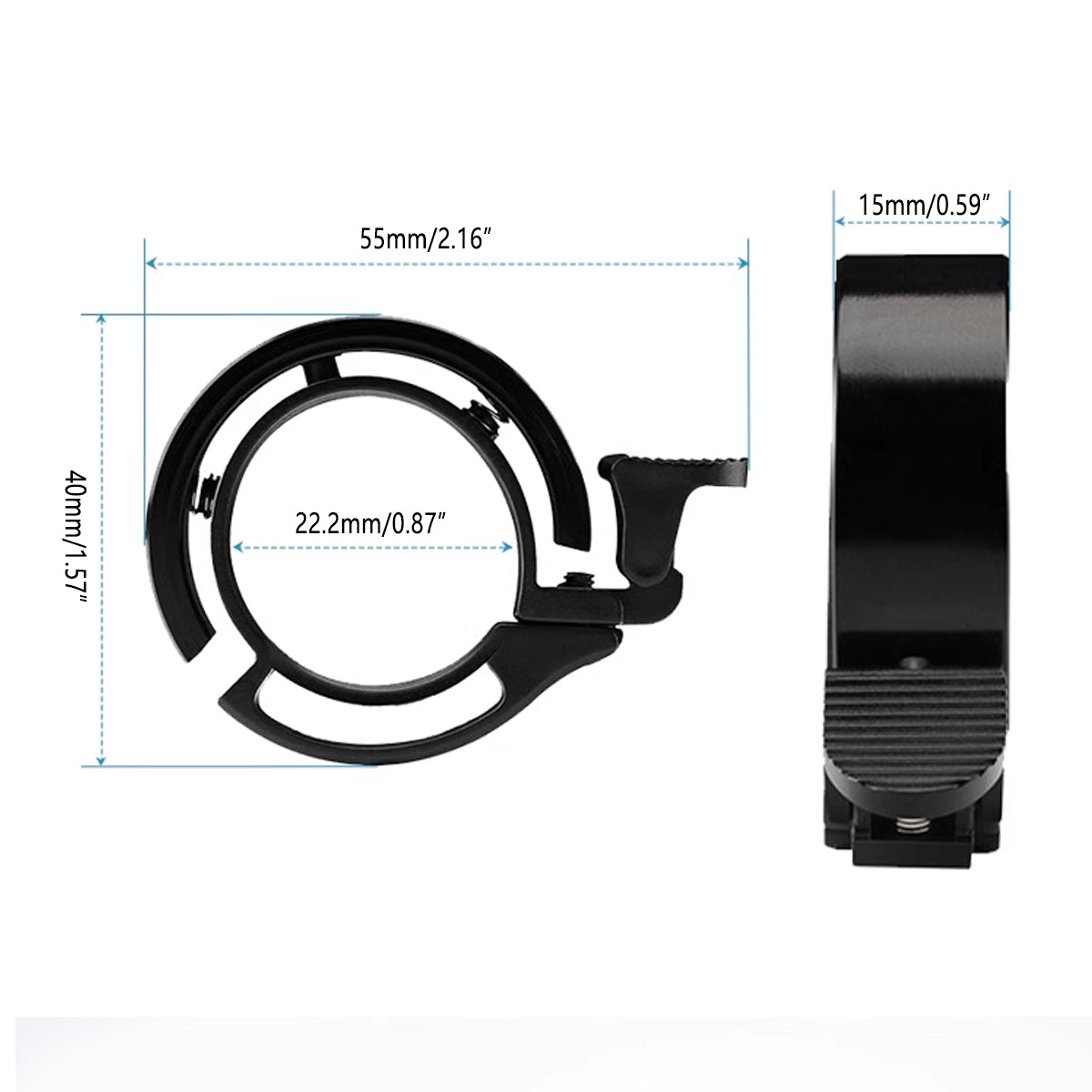 Minimalist O-shape bicycle bell in lightweight aluminum alloy for slim mountain bike handlebar mounting — view 3