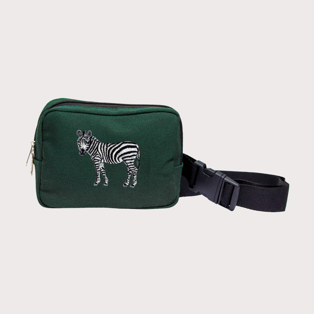 Zebra everyday belt bag in striking black and white animal print with adjustable waist strap — view 5