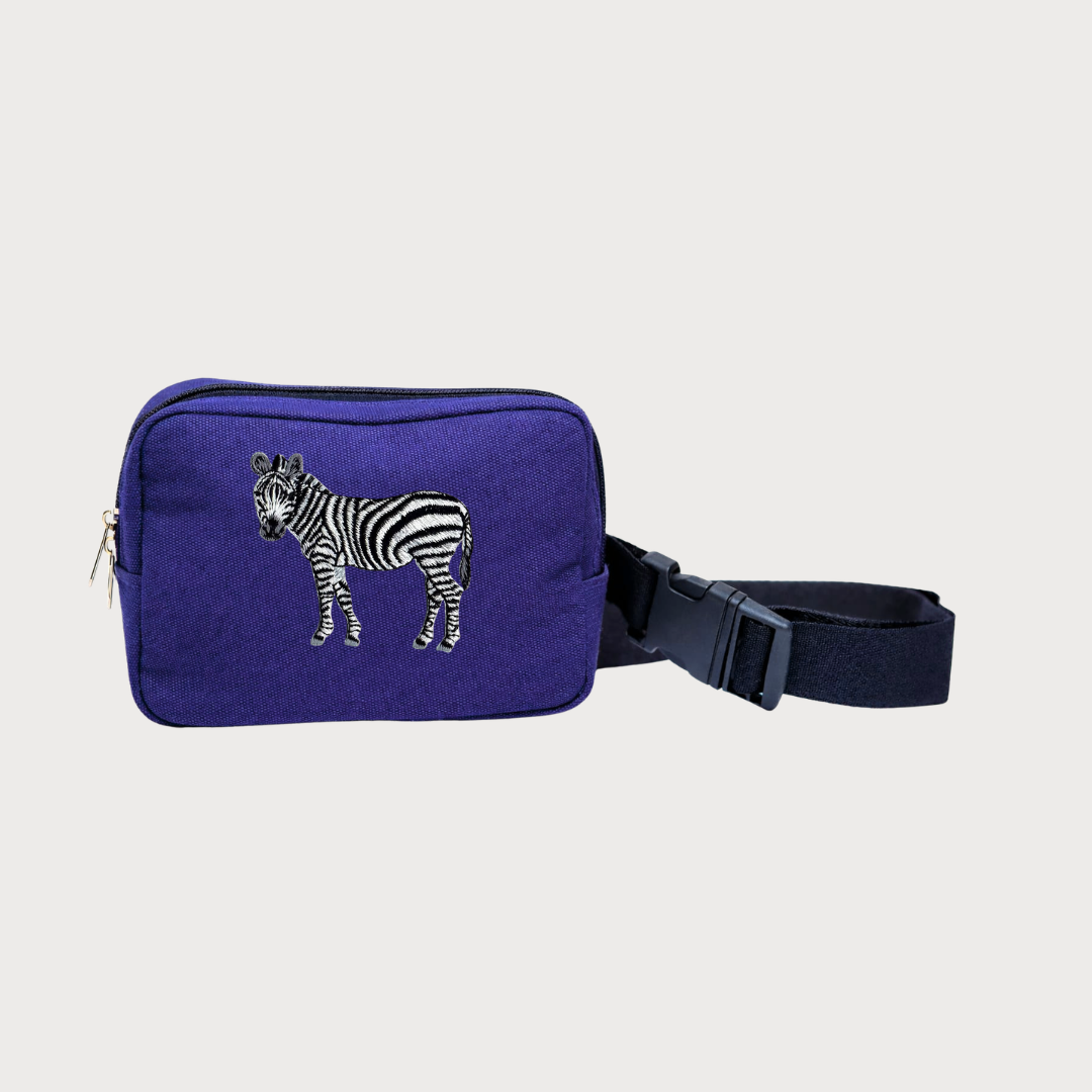 Zebra everyday belt bag in striking black and white animal print with adjustable waist strap — view 4