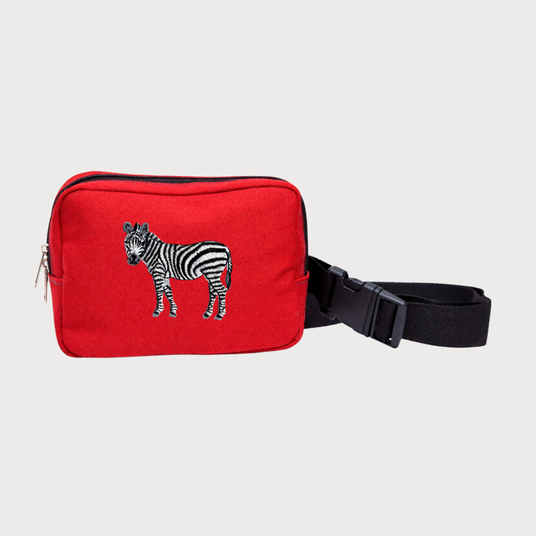Zebra everyday belt bag in striking black and white animal print with adjustable waist strap