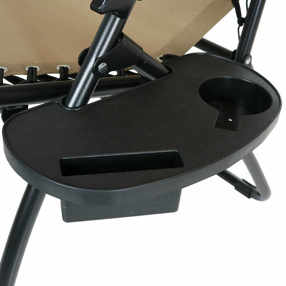 Two beige zero gravity garden chairs with attachable cup holders on a patio — view 5