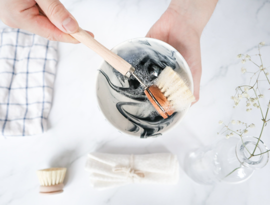 Zero waste cleaning set with natural bamboo sisal dish brushes, pot scrubber, and soap — view 4