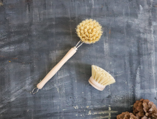 Zero waste cleaning set with natural bamboo sisal dish brushes, pot scrubber, and soap — view 3