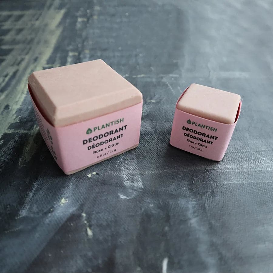 Square solid zero waste rose and citrus deodorant bar displaying natural botanical ingredients — view 4