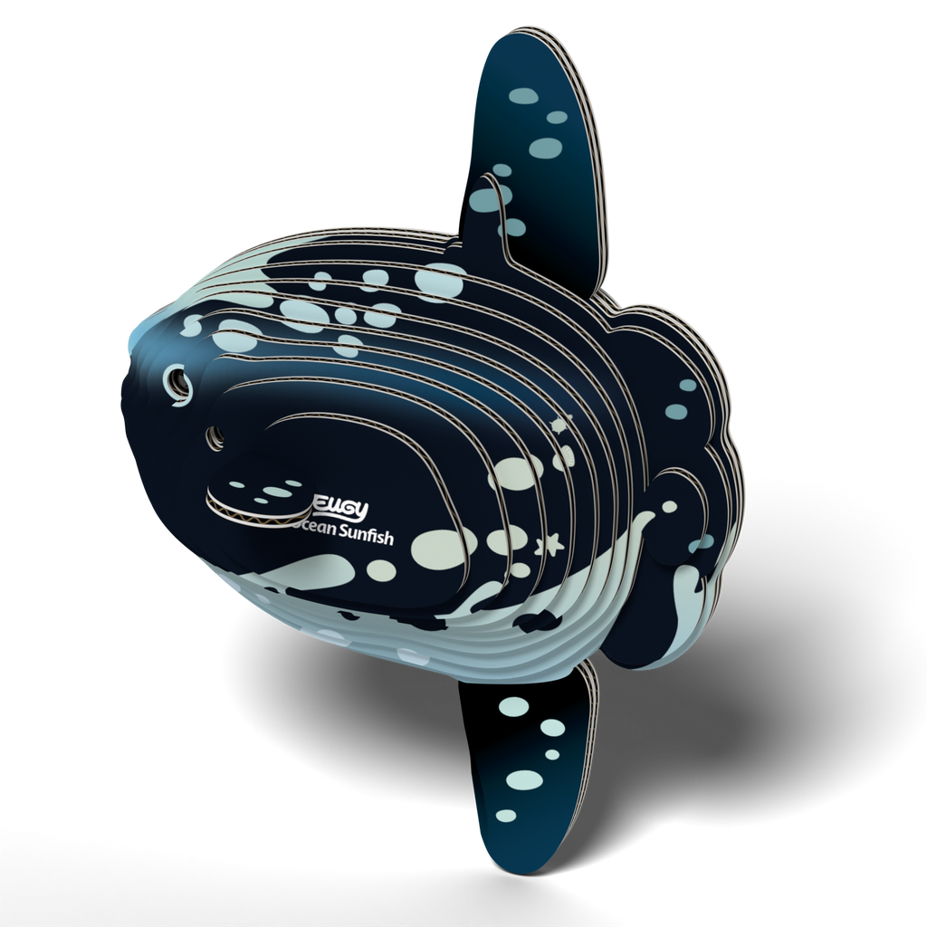 Ocean Sunfish 3D puzzle assembled showing tall fins and spotted pattern from eco-friendly cardboard — view 5